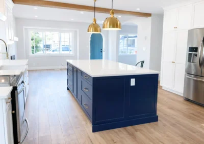 Modern kitchen with navy blue island