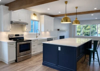 Blue Island with wood beams
